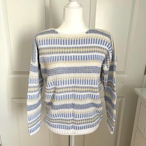 Loft White/Blue/Gold Scoop Neck Sweater